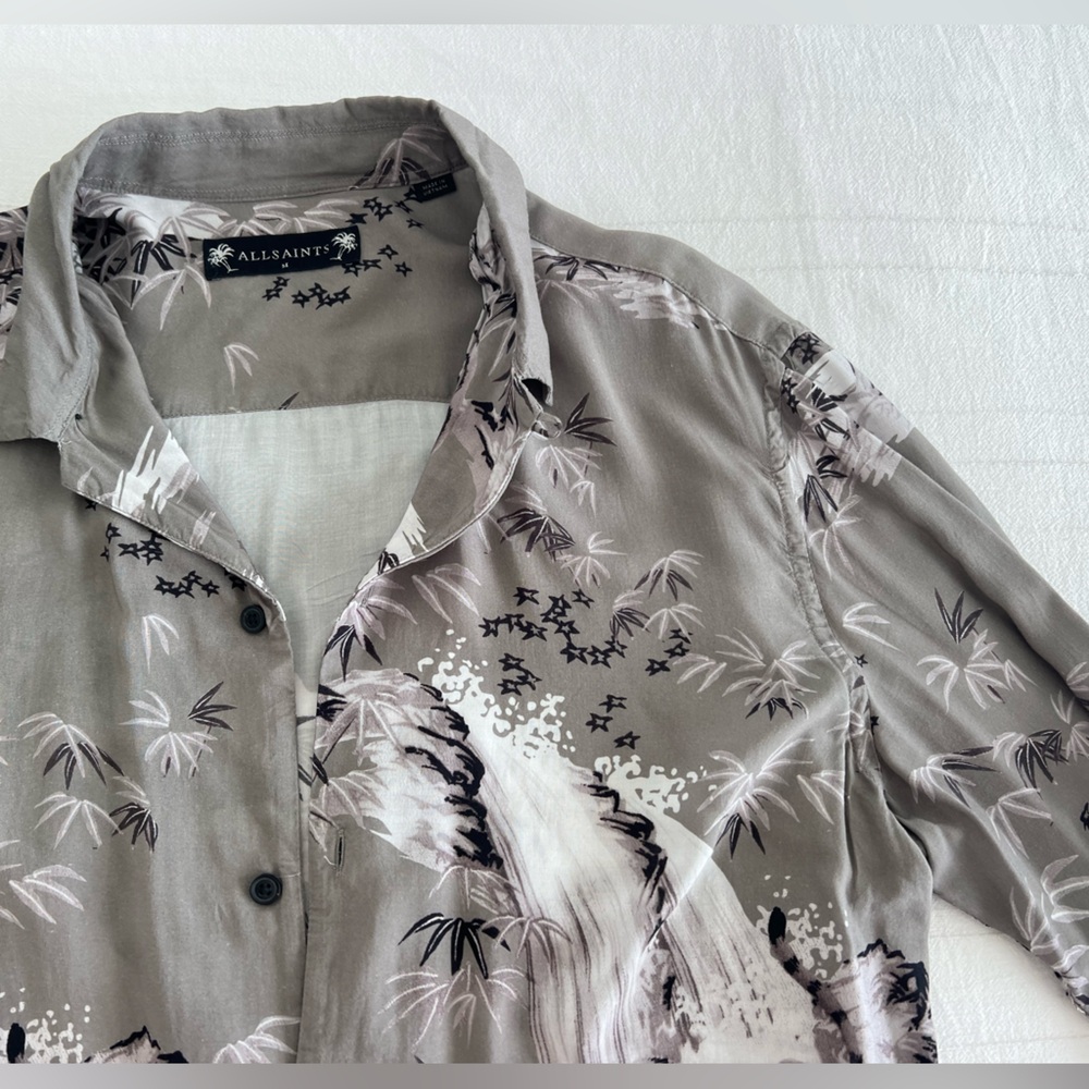 All Saints Gray and Black Patterned Men's Shirt